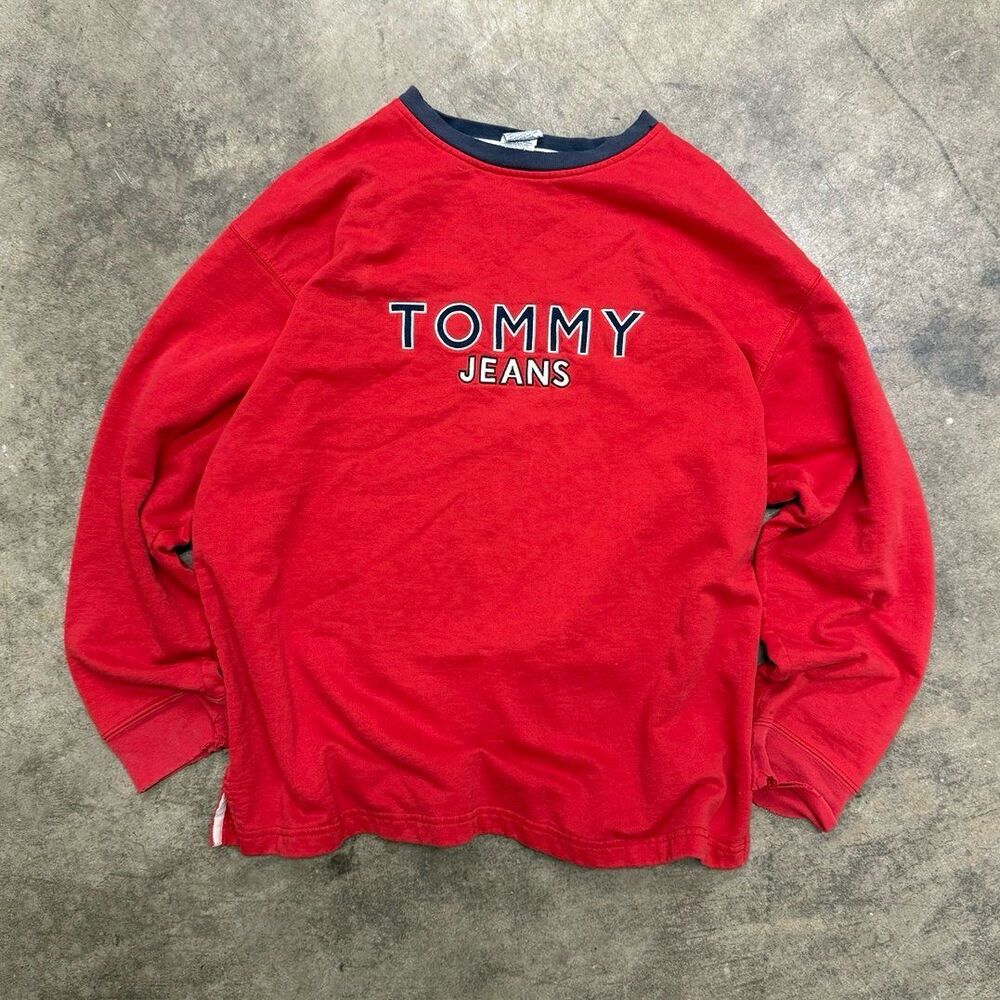 Vintage Tommy Hilfiger Jeans Red Crewneck Sweatshirt Mens L